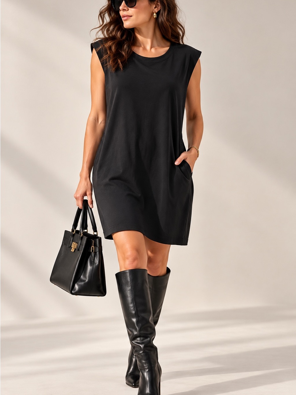 Athleta Black Sleeveless Shift Dress with Pockets